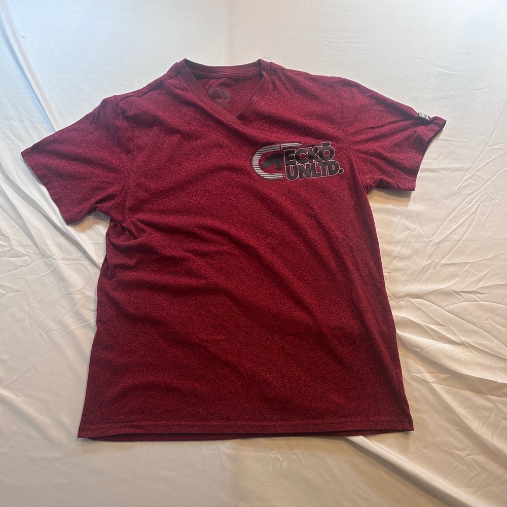 Ecko Unltd Mens V-Neck T-Shirt Heather Red Rhino Logo Graphic Tee Size M